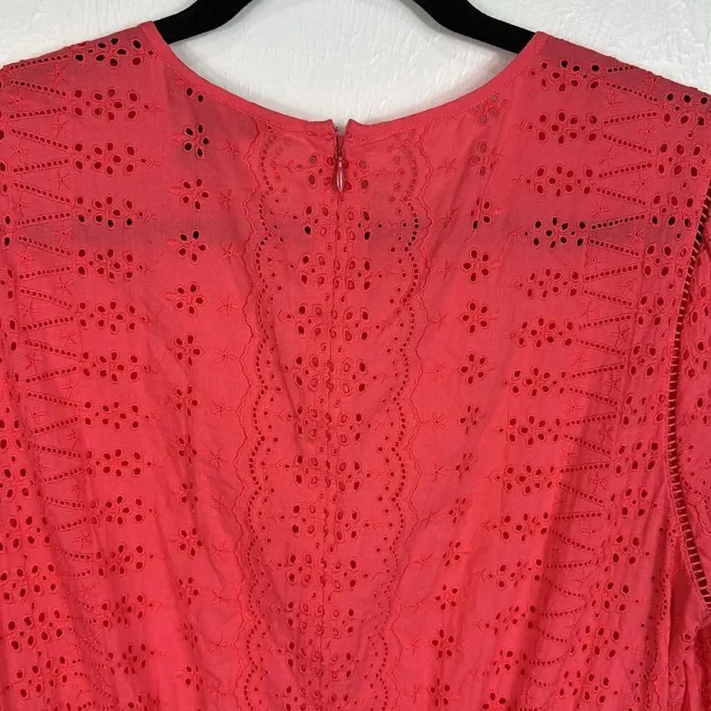 J. Crew Eyelet Embroidery Flutter-Hem Dress In Coral Color Size 8